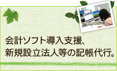 会計ソフト導入支援、新規設立法人等の記帳代行。